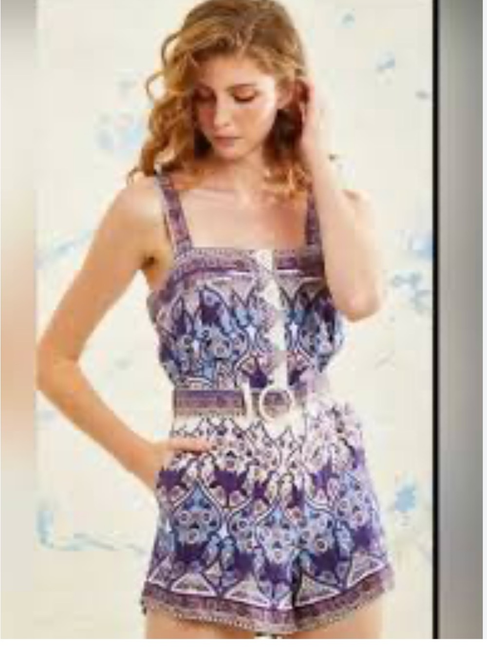 Love the Label Purple Printed Belted Romper Size Small